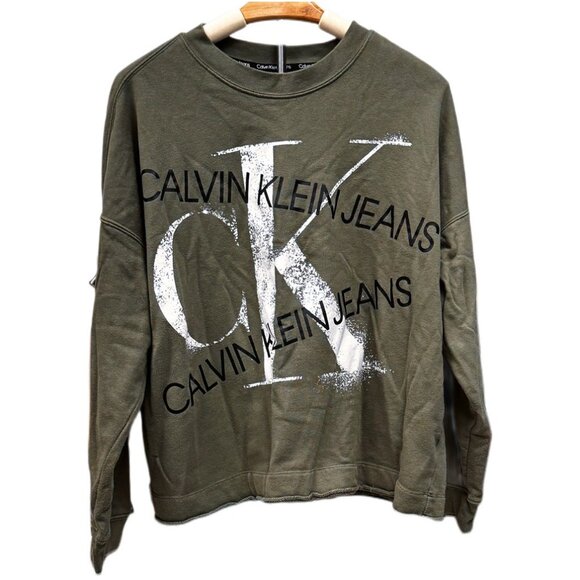 Calvin Klein Jeans MSRP $66 Distressed Sweatshirt Green Long Sleeve Top 2X NEW - Picture 1 of 7